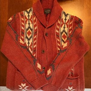 Lucky Brand Men's Rust Red Shawl Collar Southwestern Cardigan